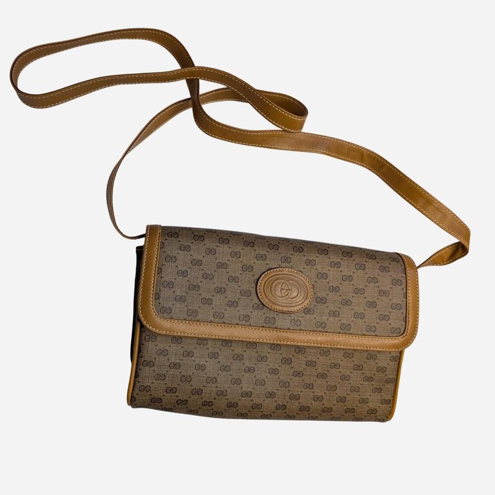 Authentic Vintage Gucci Micro GG Coated Canvas Flap Crossbody Bag